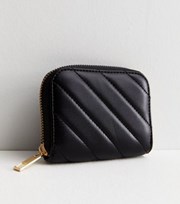 New Look Black Leather-Look Diagonal Quilted Purse